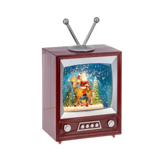 8.25" LED Light Up Nostalgic Vintage Santa Riding Moose Retro TV Water Globe Lantern Decorative Mirror,Home Decor Mirror