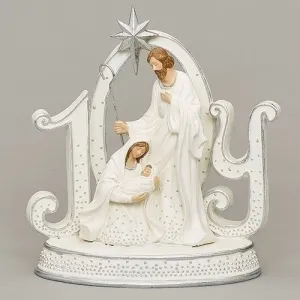 8" Silver Studded White JOY Holy Family Nativity Figurine Decorative Mirror,Home Decor Mirror