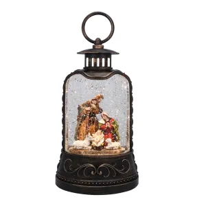 9.6" Holy Family with Animals Nativity Glitter Lantern Decorative Mirror,Home Decor Mirror