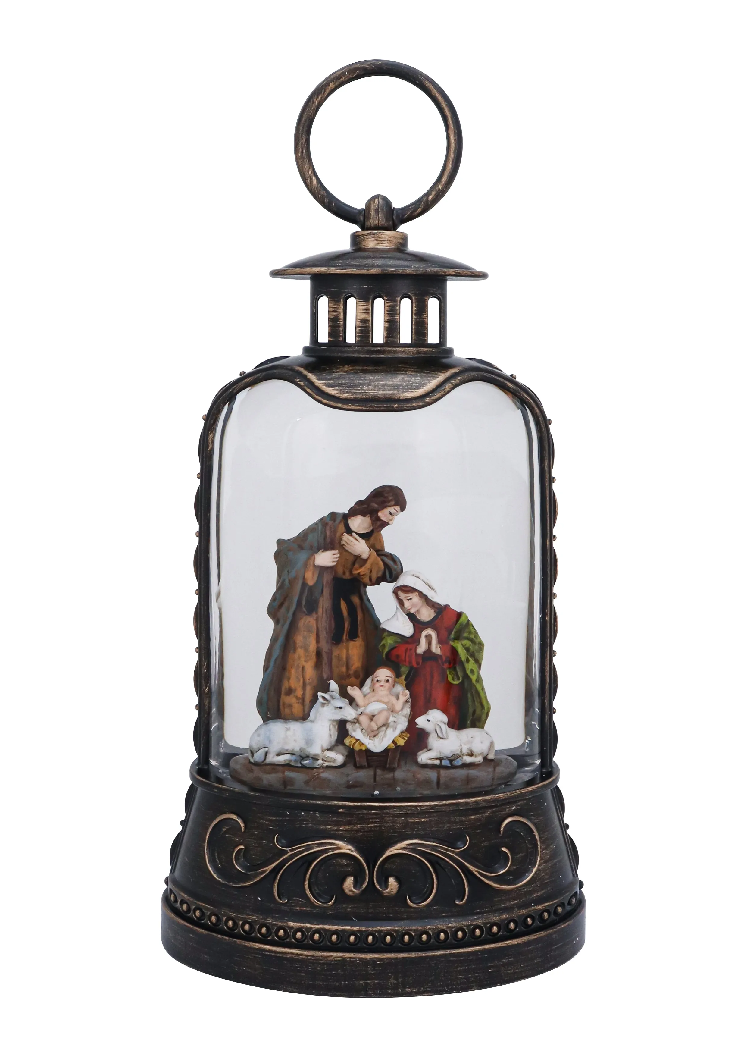 9.6" Holy Family with Animals Nativity Glitter Lantern