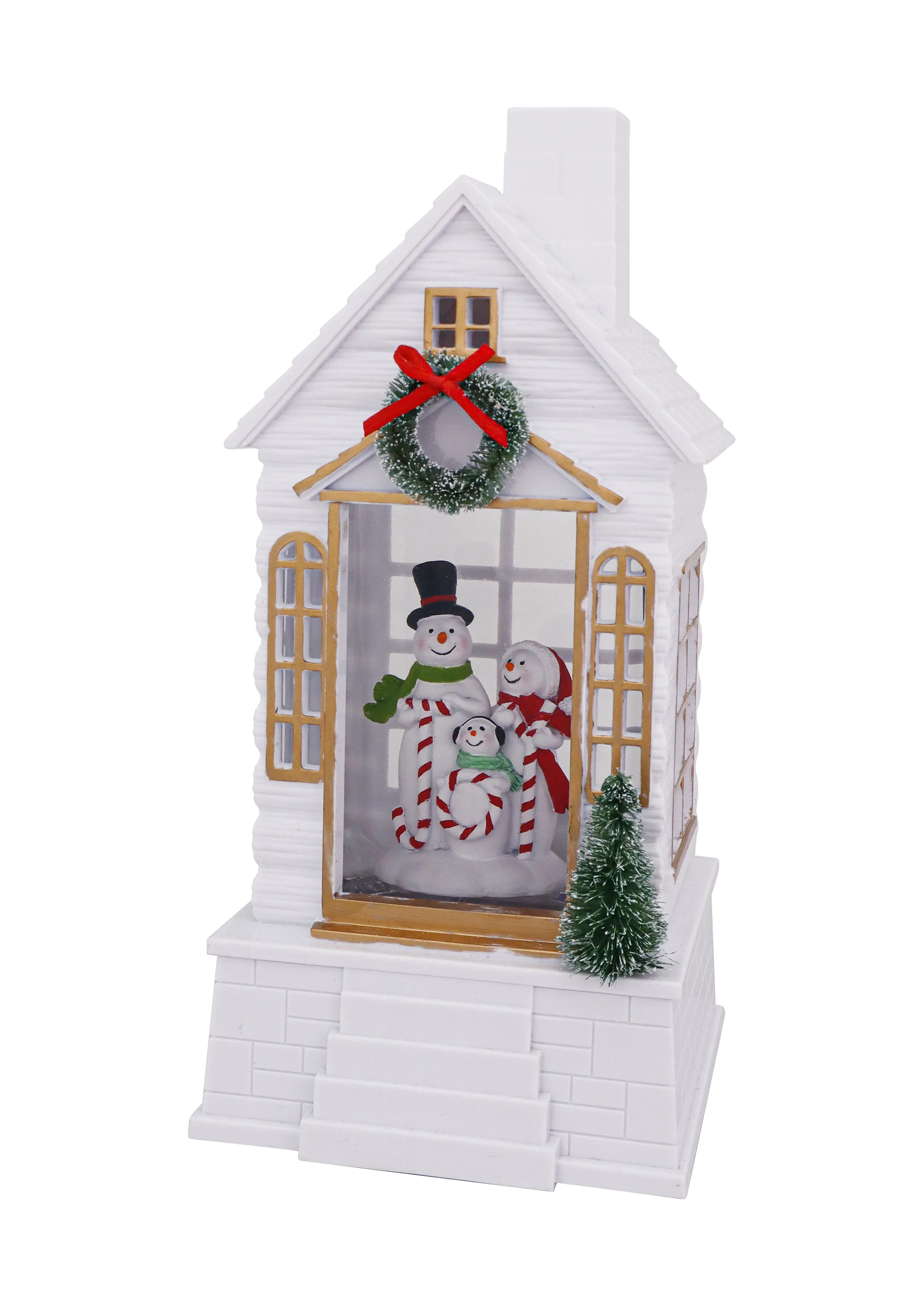 9.875" Joyful Snowman Family Village Glitter House