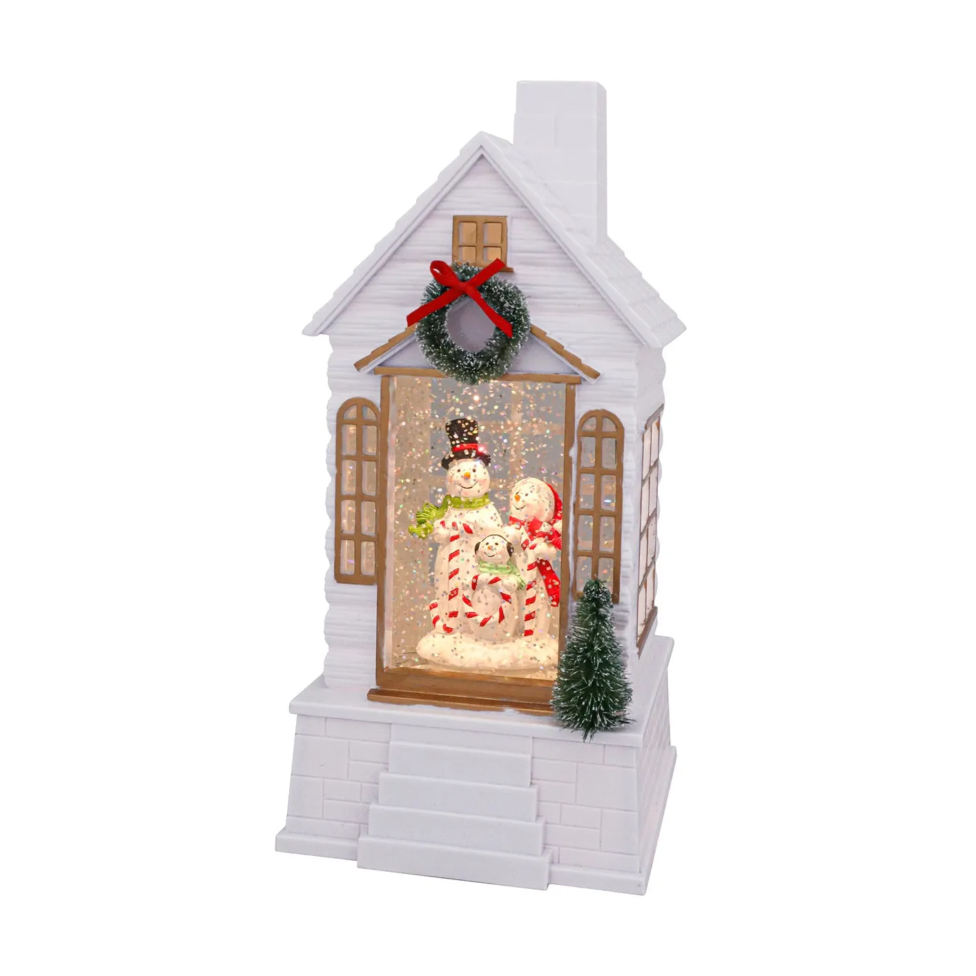 9.875" Joyful Snowman Family Village Glitter House Decorative Mirror,Home Decor Mirror