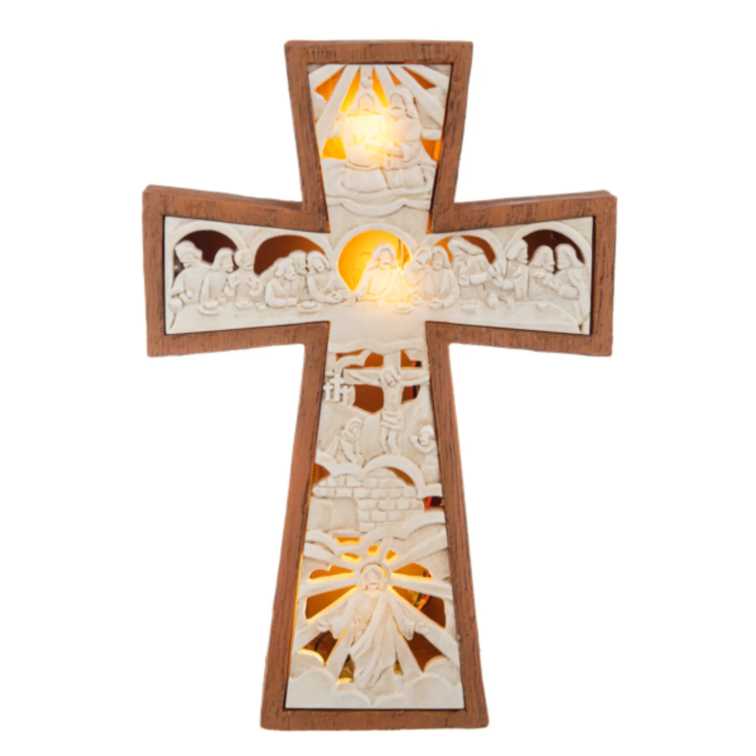 9" Light Up Cross the Passion Story with The Last Supper Figurine Decorative Mirror,Home Decor Mirror
