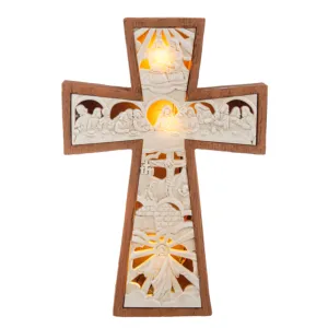 9" Light Up Cross the Passion Story with The Last Supper Figurine Decorative Mirror,Home Decor Mirror