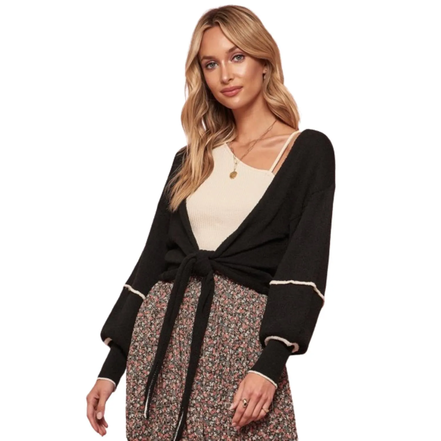 A Textured Knit Cardigan Sweater