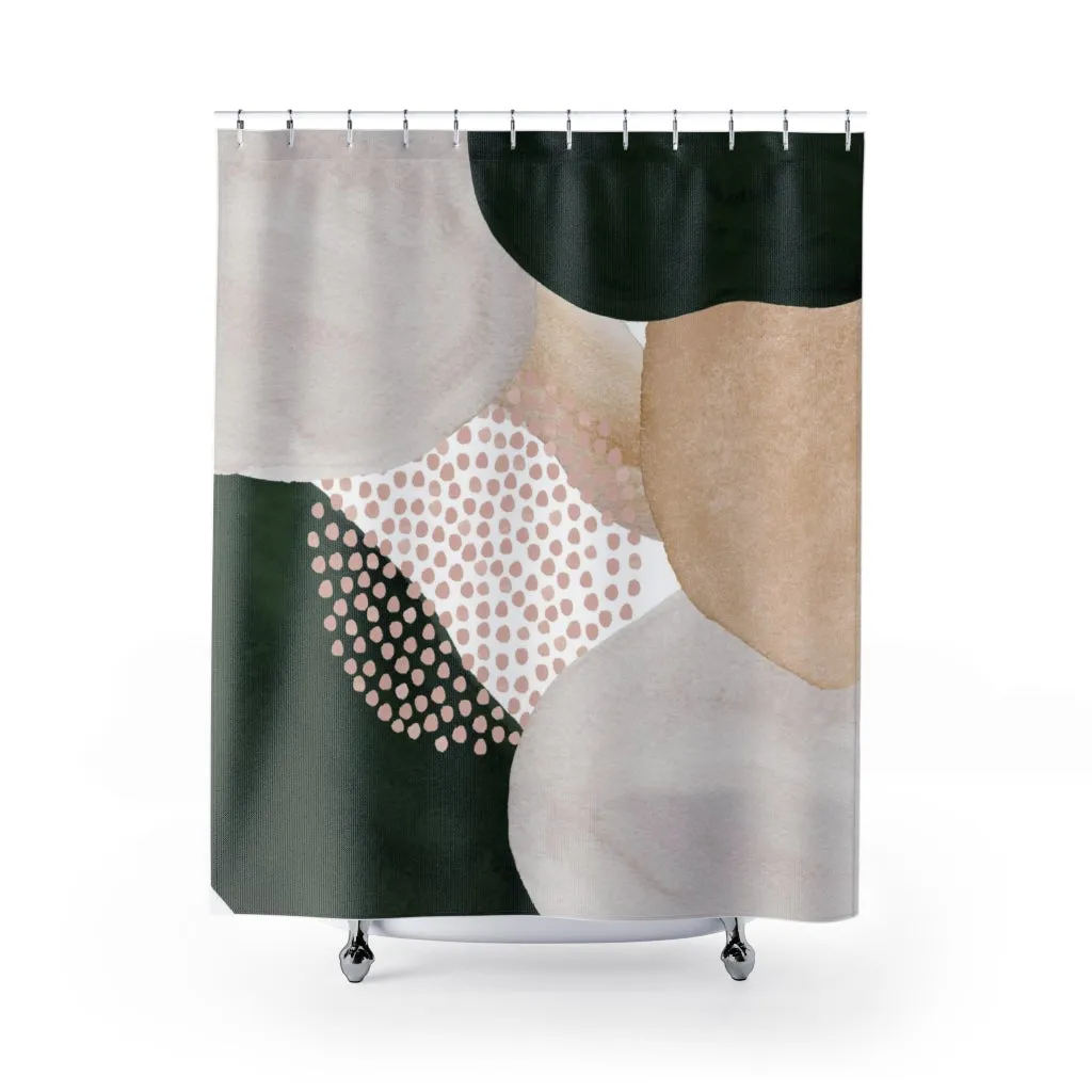 Abstract Boho Shower Curtain | Beige Cream Green Lighting,Home Lighting