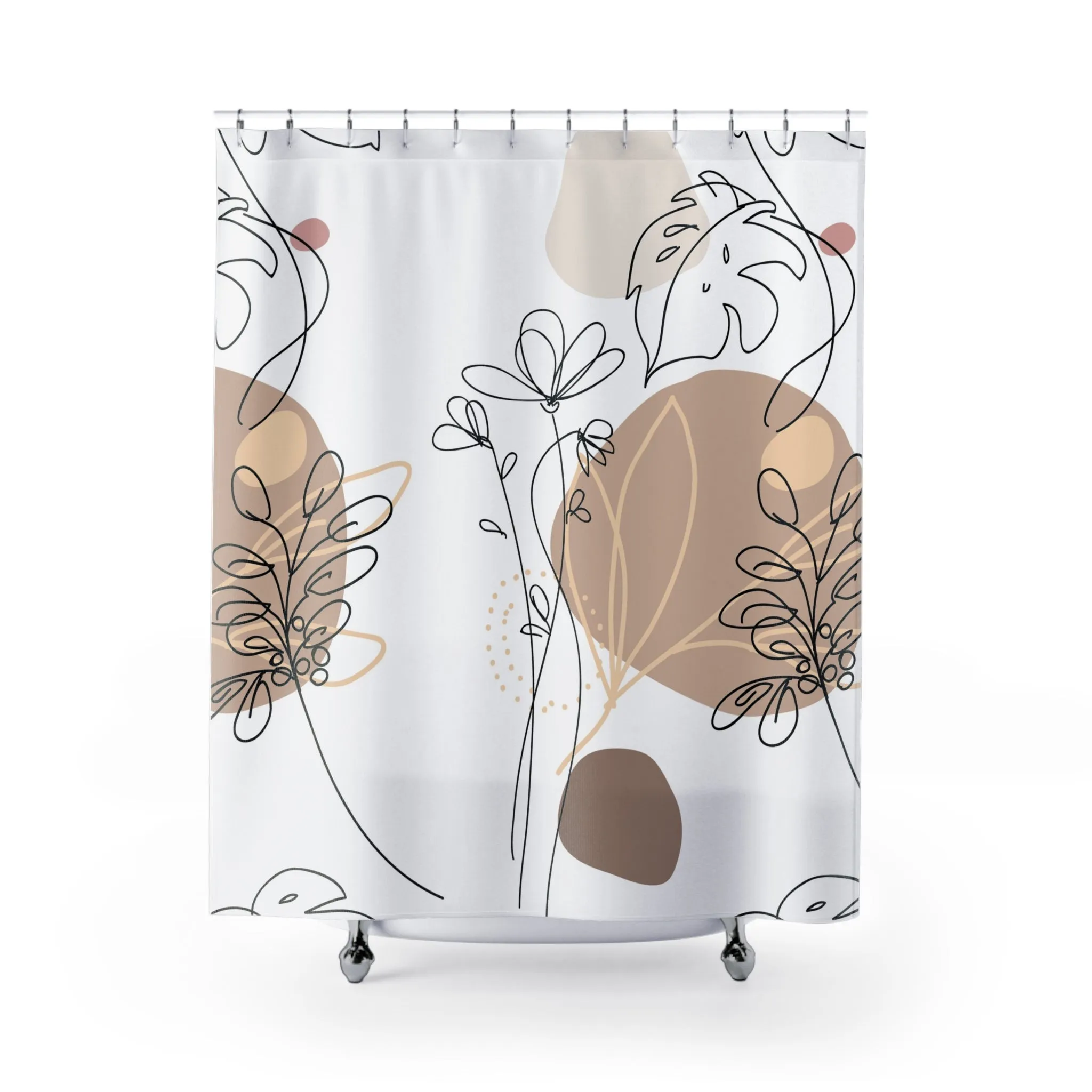 Abstract Boho Shower Curtain | Bohemian Beige White Line Art Lighting,Home Lighting