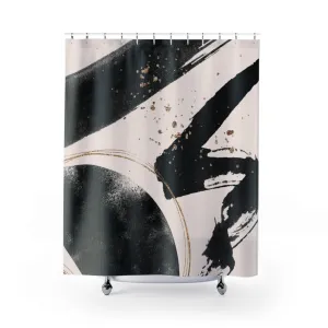 Abstract Boho Shower Curtain | Cream Gold Black | One Line Art Lighting,Home Lighting