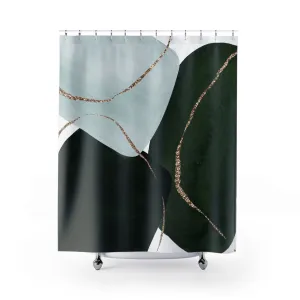 Abstract Boho Shower Curtain | Dark Green, Light Blue Lighting,Home Lighting