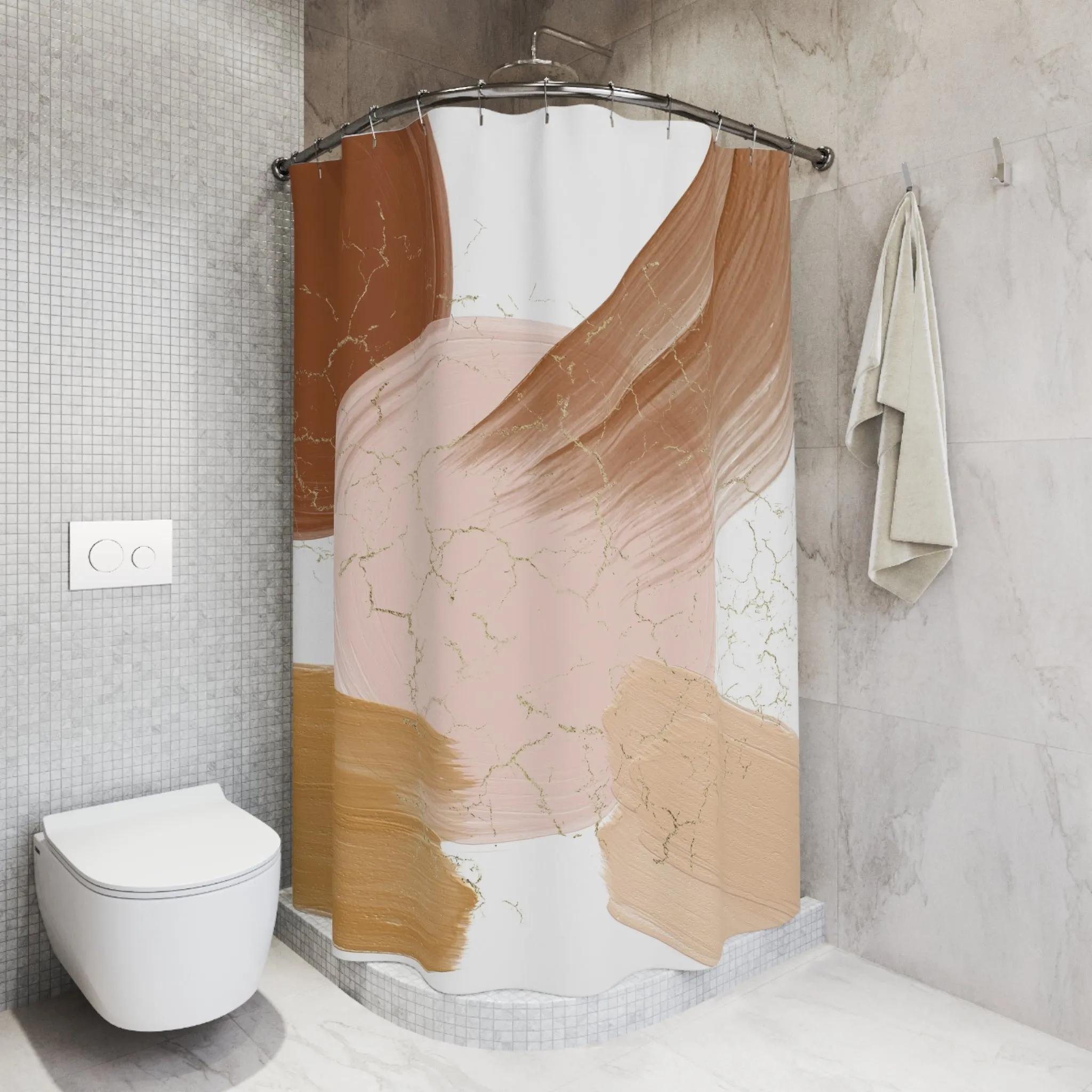 Abstract Boho Shower Curtain | Earthy Brown Beige Pink