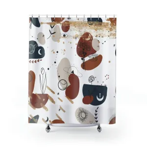 Abstract boho shower curtain | Mid Century Navy Beige White Lighting,Home Lighting