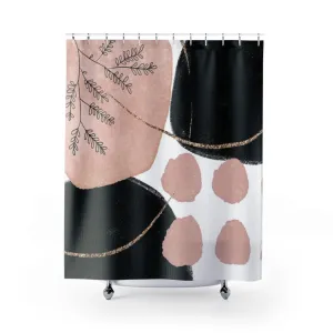 Abstract Boho Shower Curtain | Pink Black Gold | One Line Art Lighting,Home Lighting