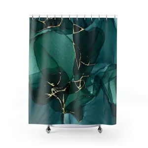 abstract boho shower curtain | Teal Green Navy Watercolor Lighting,Home Lighting