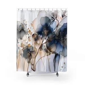Abstract Floral Shower Curtain | Navy Blue, Beige Ombre Lighting,Home Lighting