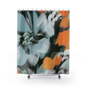 Abstract Floral Shower Curtain | Pale Blue, Orange Bath Curtain Lighting,Home Lighting