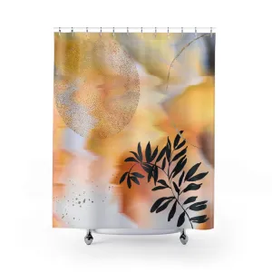 Abstract Floral Shower Curtain | Yellow Orange Gray, Black Lighting,Home Lighting