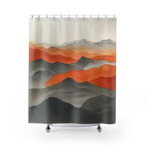 Abstract Mountain Boho Shower Curtain | Grey Orange Lighting,Home Lighting