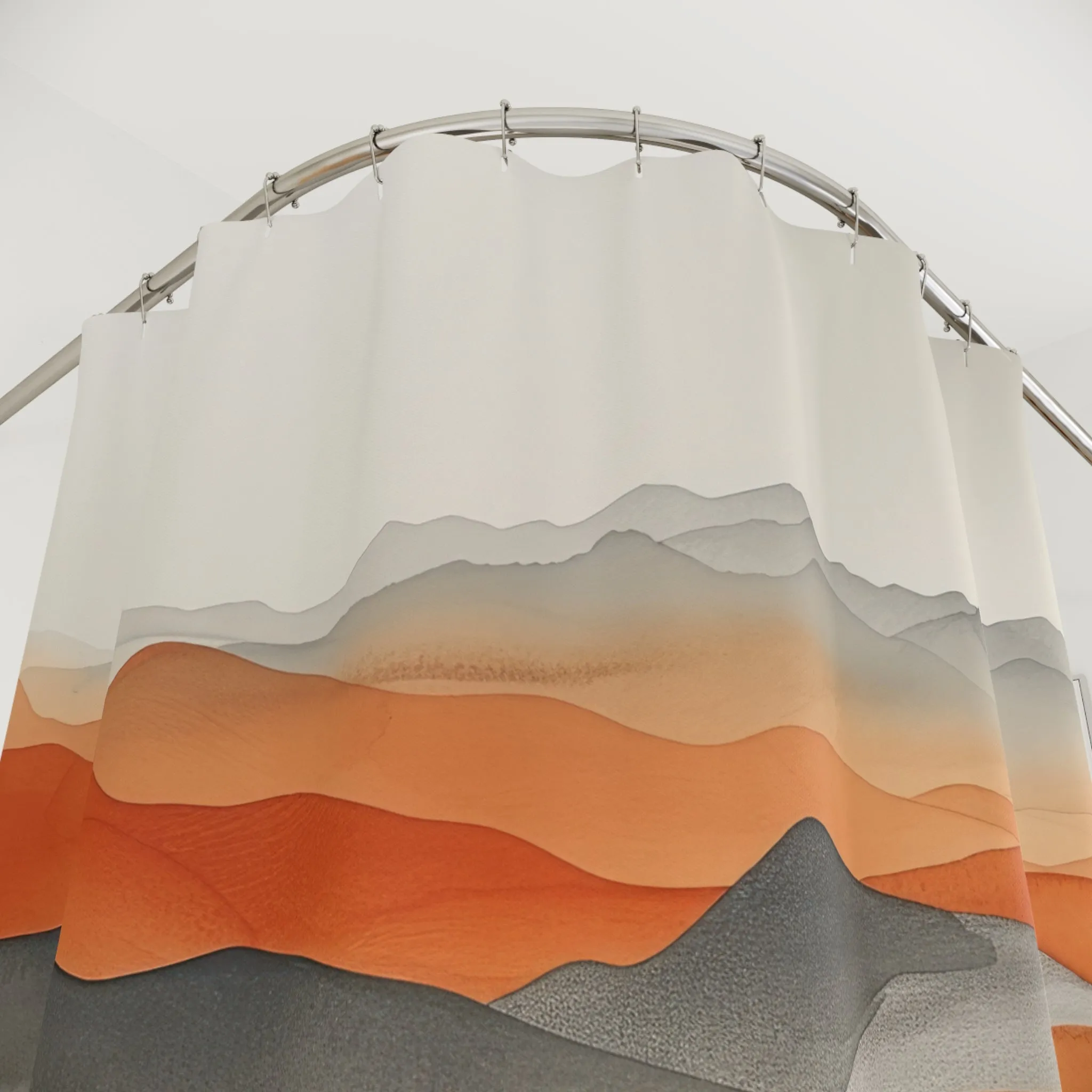 Abstract Mountain Boho Shower Curtain | Grey Orange