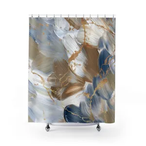 Abstract Shower Curtain | Beige Brown, Pale Blue Lighting,Home Lighting
