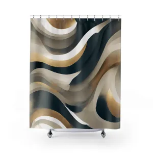 Abstract Shower Curtain | Beige Grey, Gold White Waves Lighting,Home Lighting