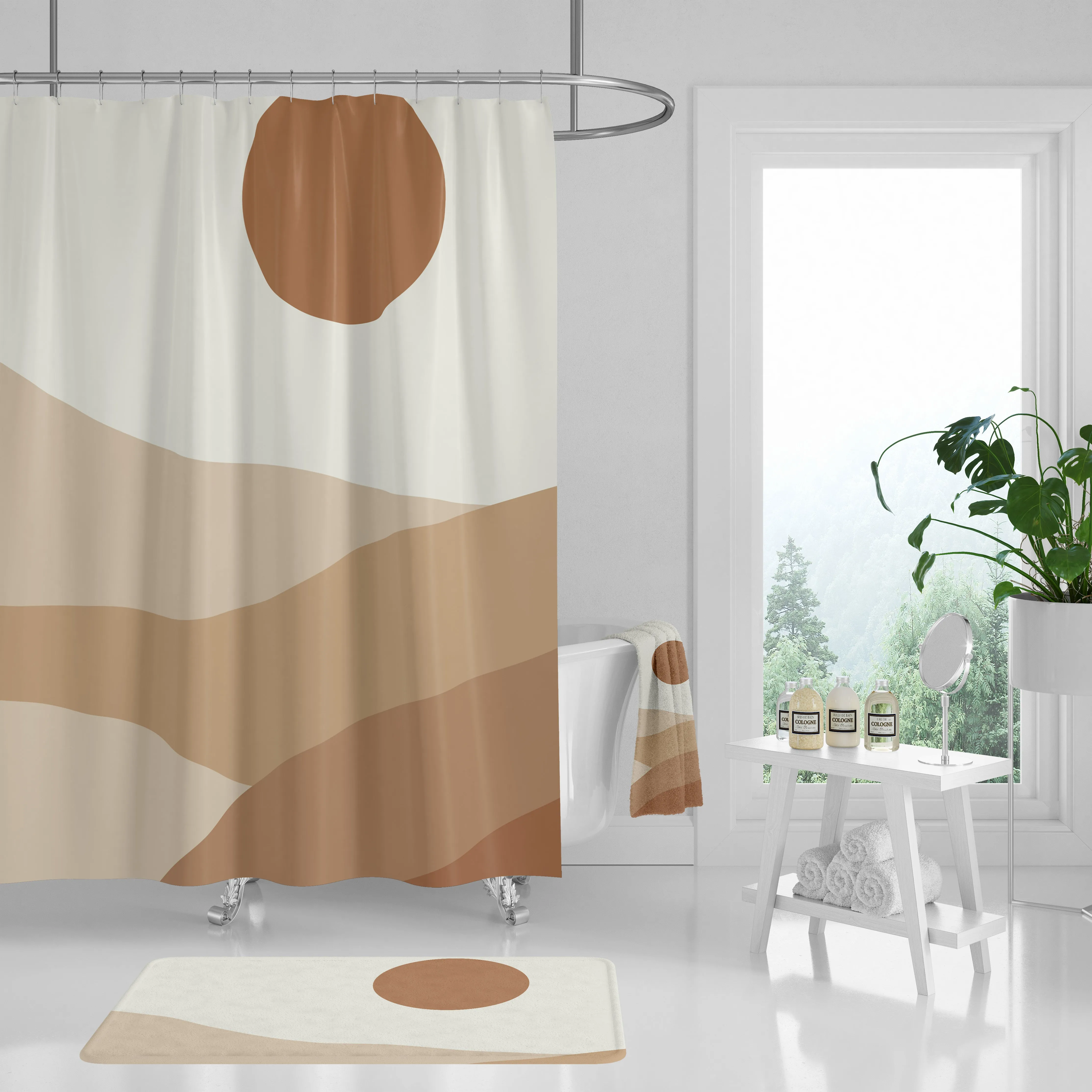 Abstract Shower Curtain | Beige Moon Lighting,Home Lighting