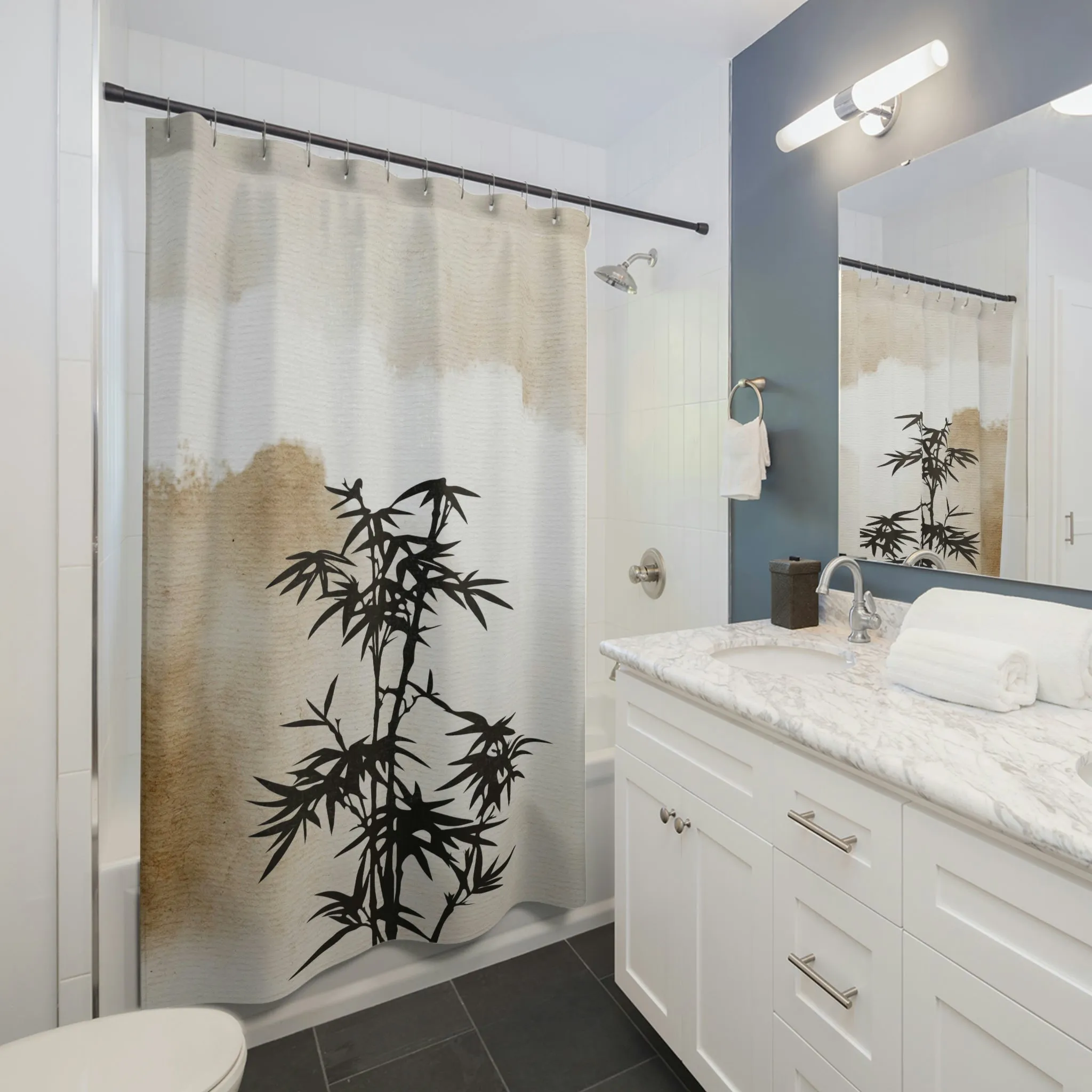 Abstract Shower Curtain | Beige Ombre Bamboo