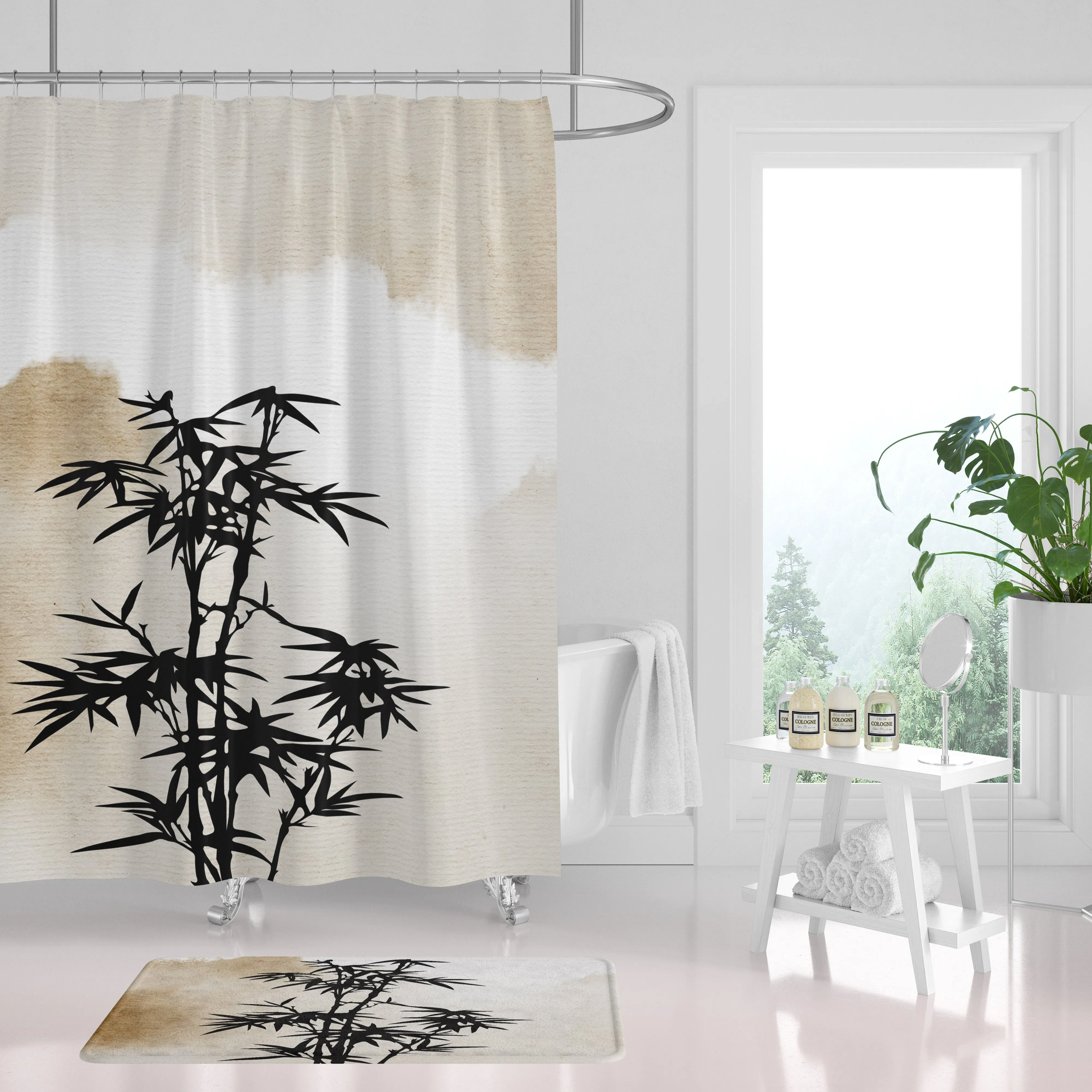 Abstract Shower Curtain | Beige Ombre Bamboo Lighting,Home Lighting