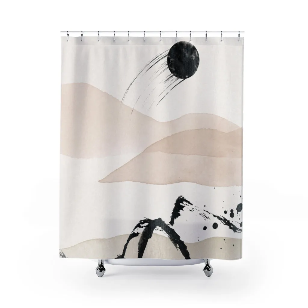 Abstract Shower Curtain, Beige Ombre, Black Sun Landscape Lighting,Home Lighting