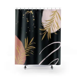 Abstract Shower Curtain | Black Gold Floral Lighting,Home Lighting