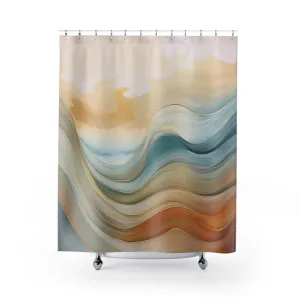 Abstract Shower Curtain | Blue, Burnt Orange Waves Lighting,Home Lighting