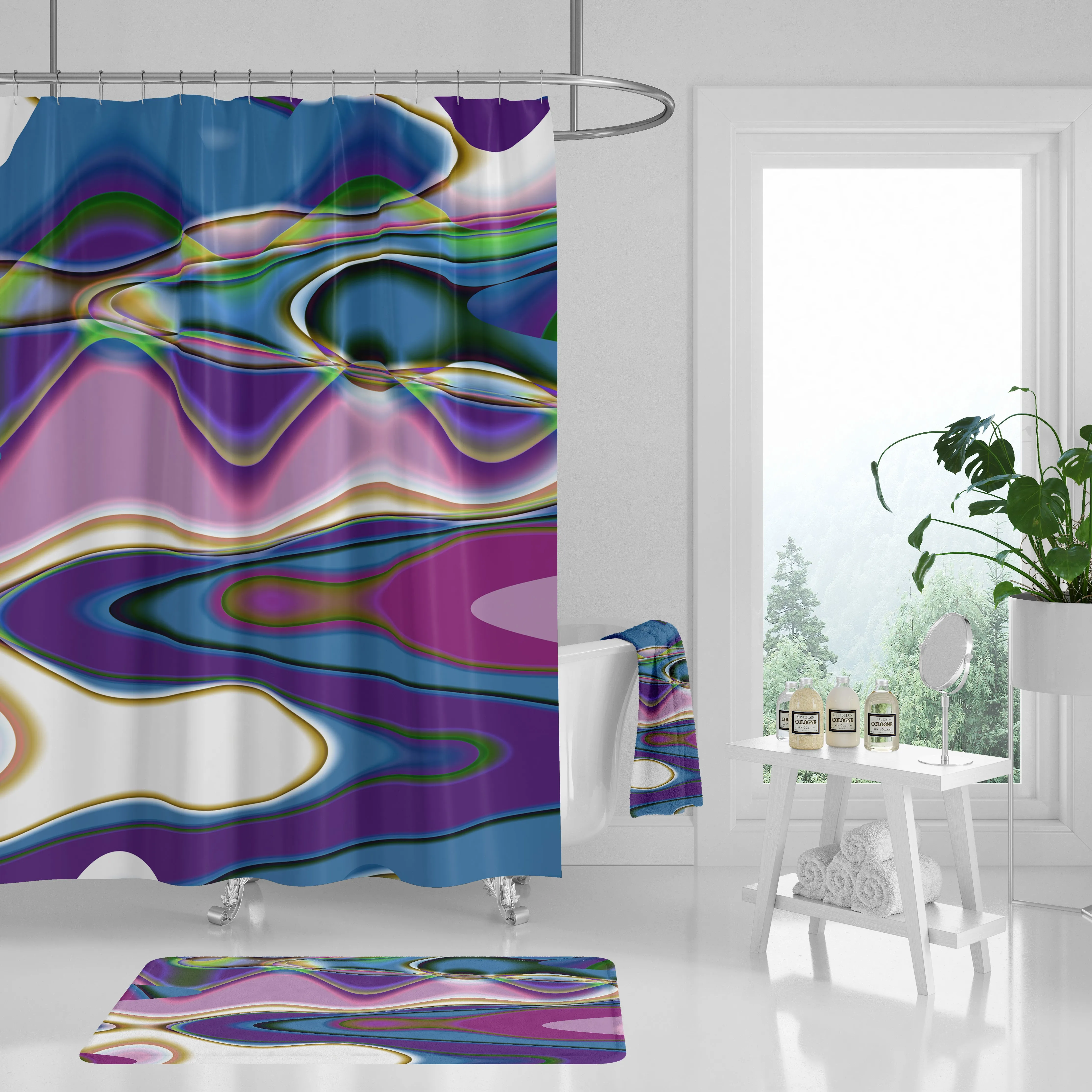 Abstract Shower Curtain | Blue Purple Green Lighting,Home Lighting