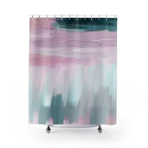 Abstract Shower Curtain | Blush Pink, Teal Ombre Green Bath Curtain Lighting,Home Lighting