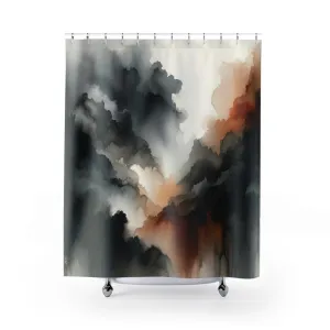 Abstract Shower Curtain | Dark Black Grey, Rust Brown Lighting,Home Lighting