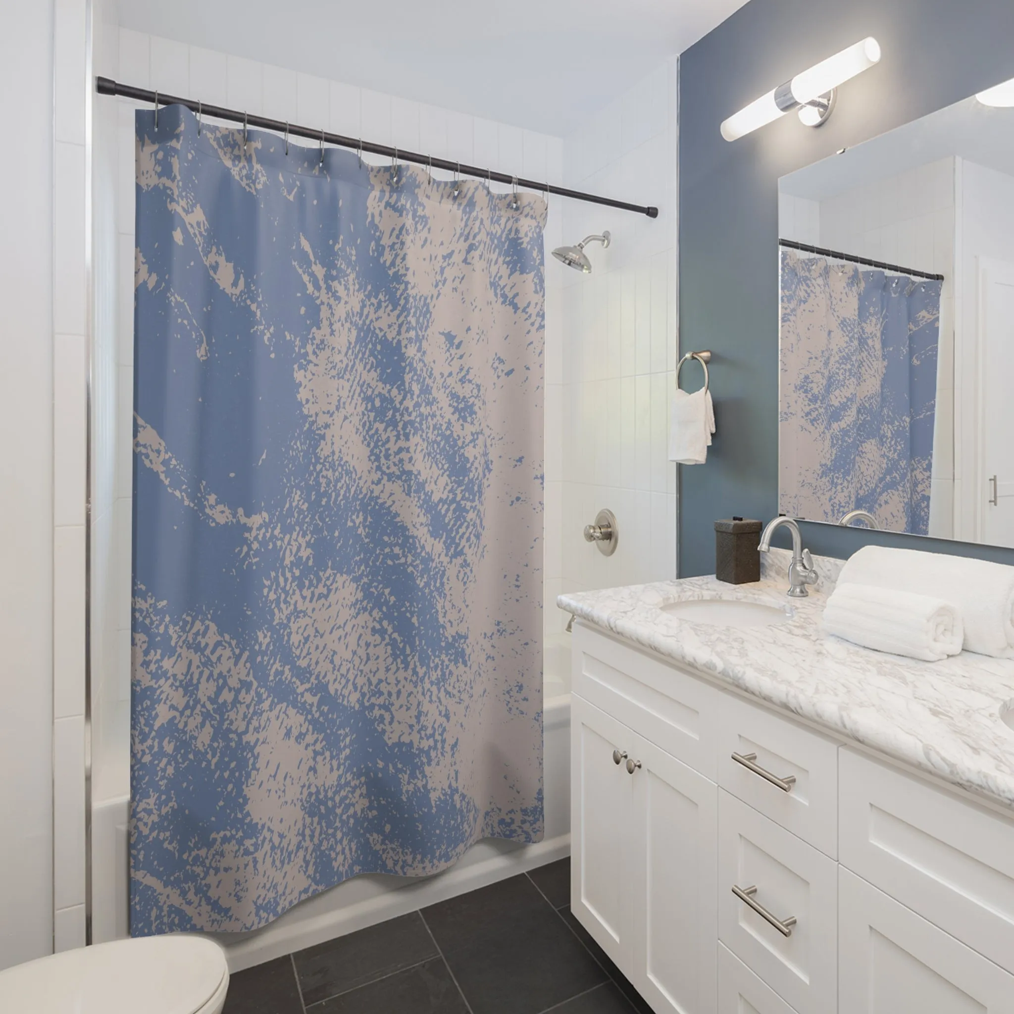 Abstract Shower Curtain | Dusty Blue, Beige