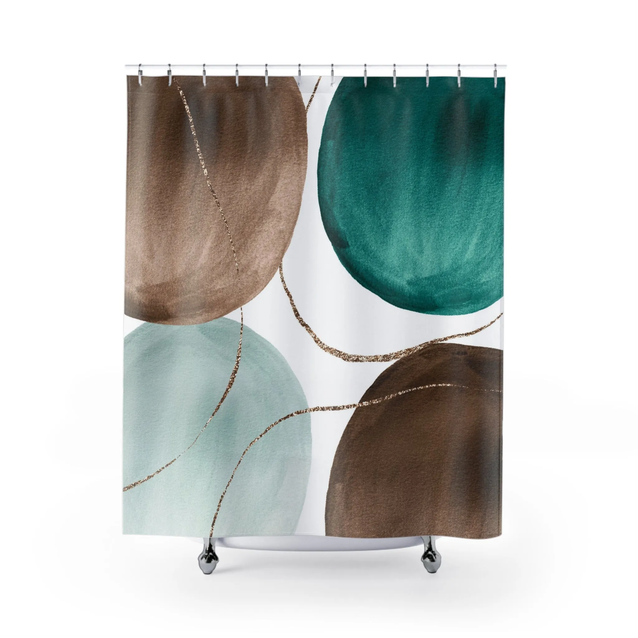 Abstract Shower Curtain | Fade Mint Green, Brown White Lighting,Home Lighting