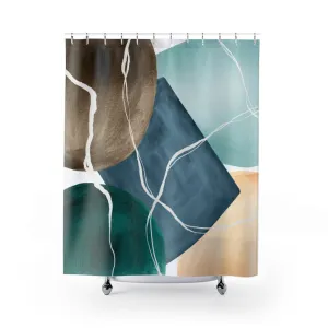 Abstract Shower Curtain | Geometric | Navy Blue | Brown Beige | Forest Green Lighting,Home Lighting
