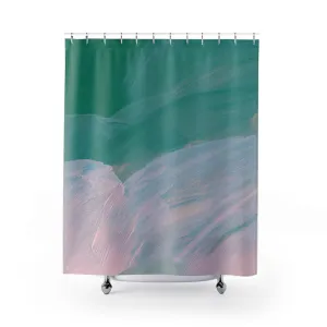 Abstract Shower Curtain | Green Pink, Paint Print Bath Curtain Lighting,Home Lighting