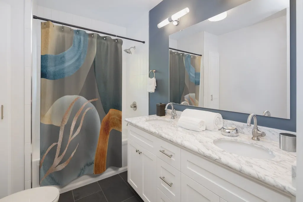 Abstract Shower Curtain | Grey Navy Rust