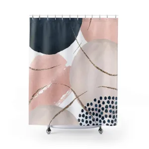 Abstract Shower Curtain | Navy Blue, Blush Pink Beige Lighting,Home Lighting