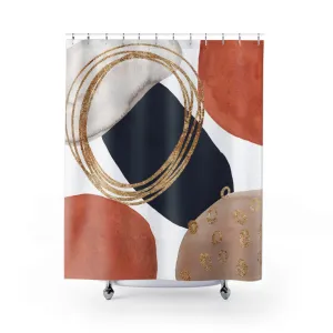 Abstract Shower Curtain | Navy Blue, Burnt Orange, Gold Lighting,Home Lighting