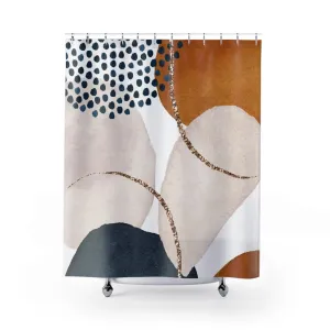Abstract Shower Curtain | Navy Blue, Burnt Orange, Ivory Lighting,Home Lighting