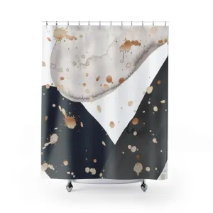 Abstract Shower Curtain | Navy Blue, Gray Gold, White Lighting,Home Lighting