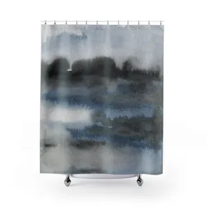 Abstract Shower Curtain | Navy Indigo Blue, Gray Black Ombre, Landscape Lighting,Home Lighting