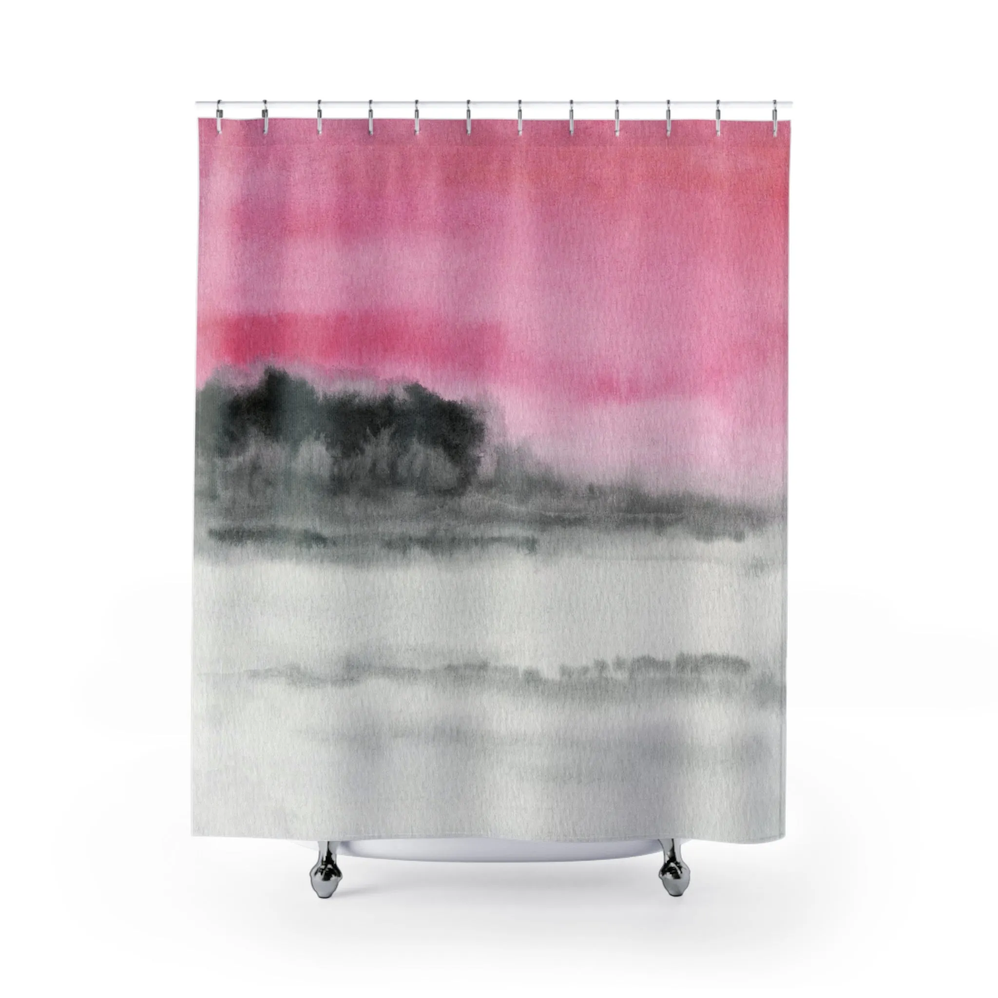 Abstract Shower Curtain | Pink, Gray Black Ombre, Landscape Lighting,Home Lighting