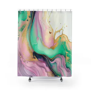 Abstract Shower Curtain | Purple Green Gold Marble Lighting,Home Lighting