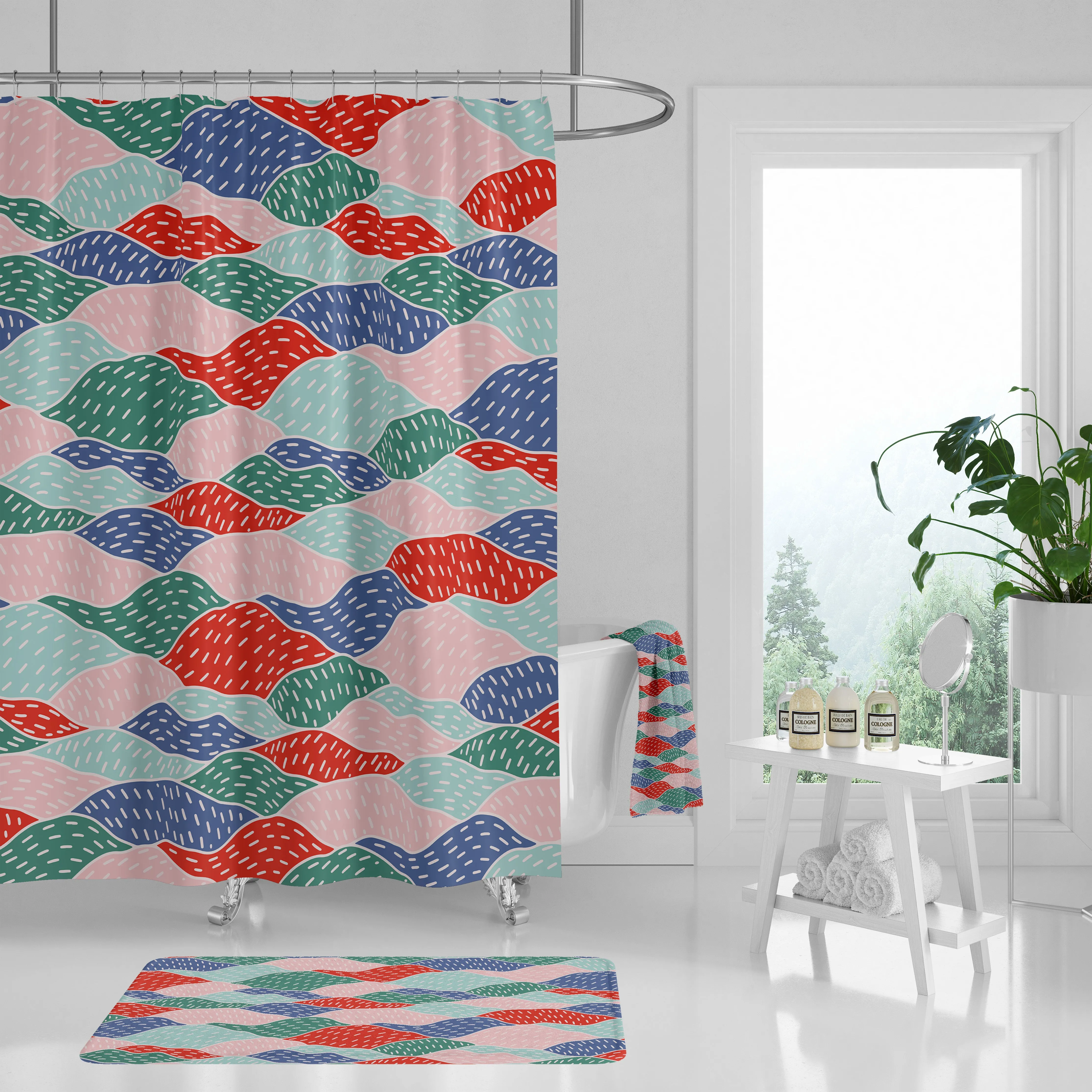 Abstract Shower Curtain | Red Green Blue Hills Lighting,Home Lighting