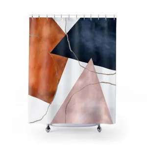 Abstract Shower Curtain | Rust Navy Blue, Blush Pink White Lighting,Home Lighting