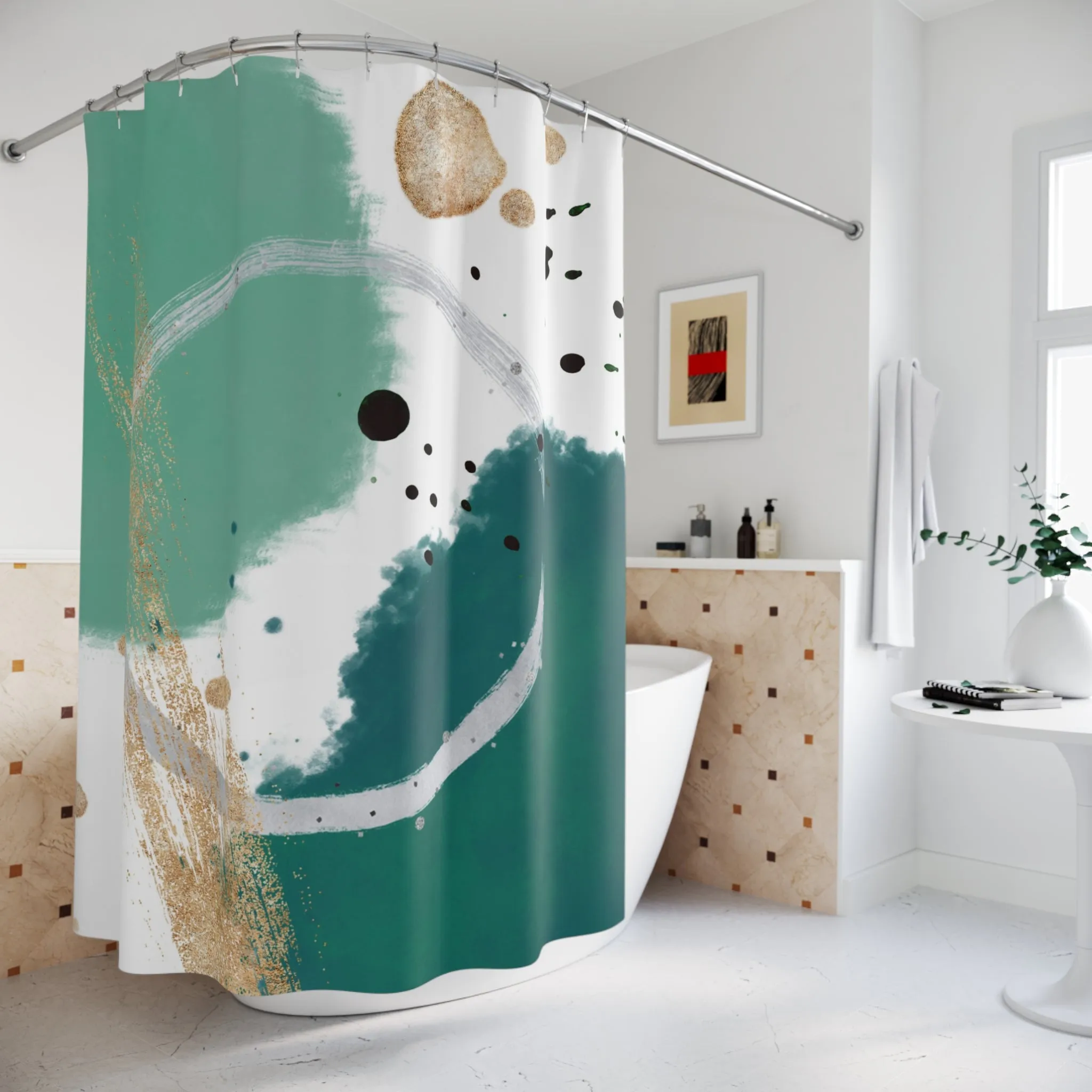 Abstract Shower Curtain | Sage, Sea Green White