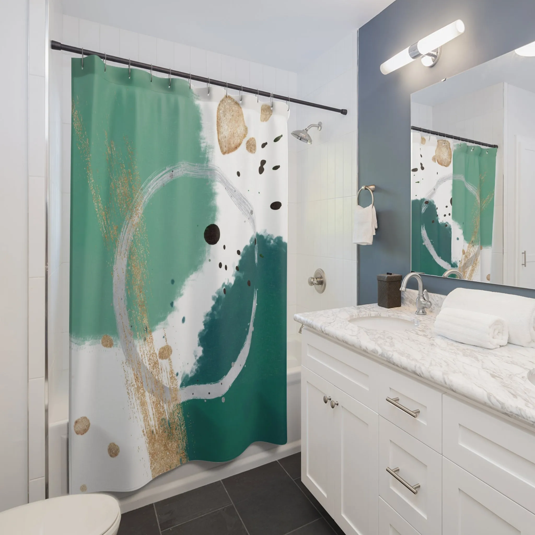 Abstract Shower Curtain | Sage, Sea Green White