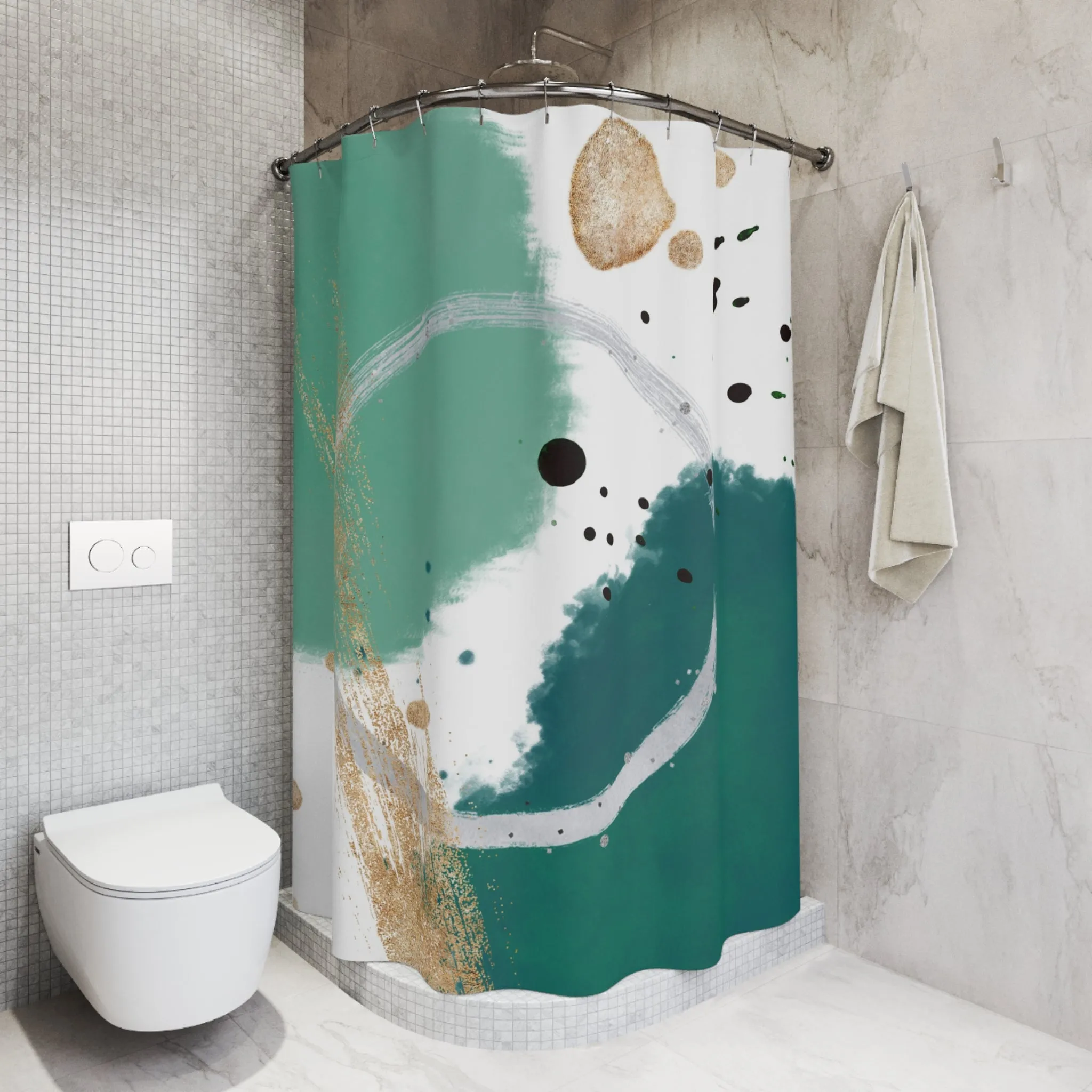 Abstract Shower Curtain | Sage, Sea Green White